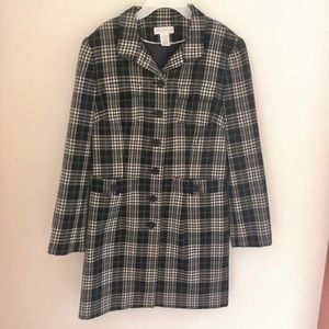 Black & cream checked knee length lined coat